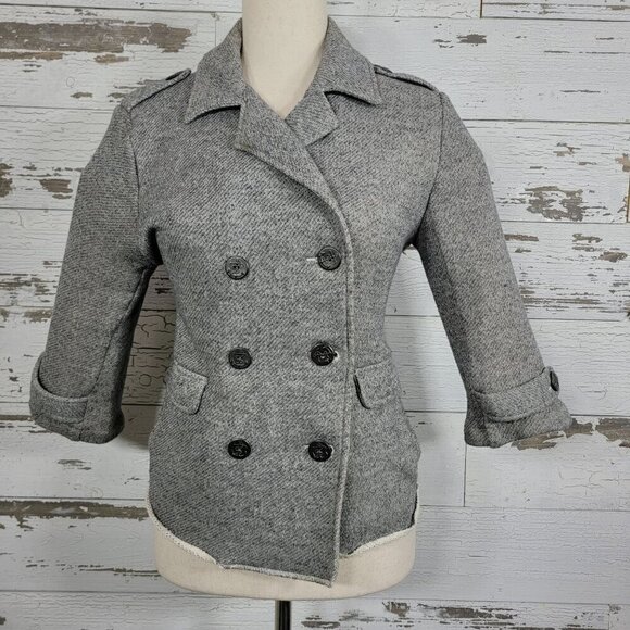 CABI Shrunken Peacoat Nautical Style Jacket Gray S #393 EUC - Picture 3 of 4